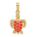14K Coral Enameled Sea Turtle Pendant