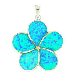 Blue Opal Plumeria Flower Sterling Silver Pendent