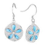 sterling silver sand dollar larimar earrings