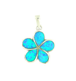 Blue Lab Opal Plumeria Flower Sterling Silver Pendent