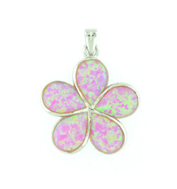 Pink Opal Plumeria Flower Sterling Silver Pendent