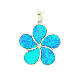 Blue Opal Plumeria Flower Sterling Silver Pendent
