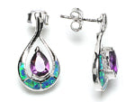 Opal blue lab/amethyst sterling silver earrings