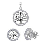 tree of life clear cz earring and pendent sterling silver set