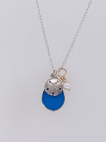 Sea Glass bezel set sand dollar and pearl Sterling Silver Necklace