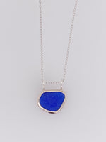Sea Glass Sterling Silver navy blue Necklace