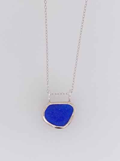 Sea Glass Sterling Silver navy blue Necklace