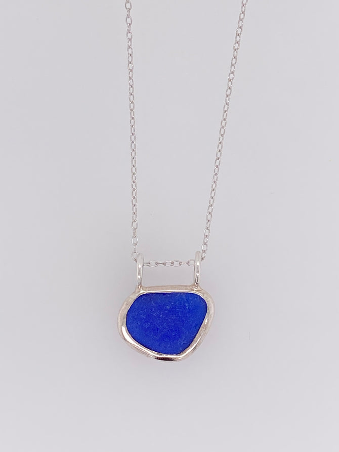 Sea Glass Sterling Silver navy blue Necklace