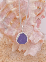 Sea Glass Lavender color bezel set Sterling Silver Necklace