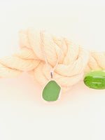 Sea Glass Green color bezel set Sterling Silver Necklace