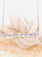 York Beach Coordinates Sterling Silver Bar Necklace