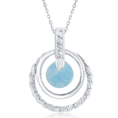sterling silver double rounded larimar rope design pendent
