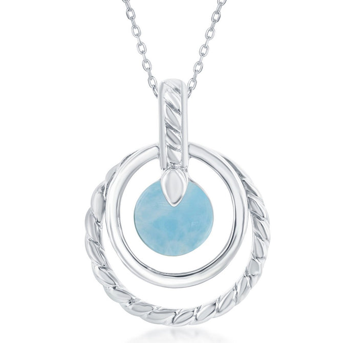 sterling silver double rounded larimar rope design pendent