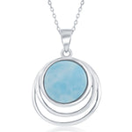 sterling silver triple wave design round center larimar pendent