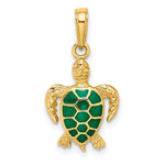 14K Green Enameled Sea Turtle Pendant