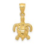 14K Polished and Textured Sea Turtle Pendant