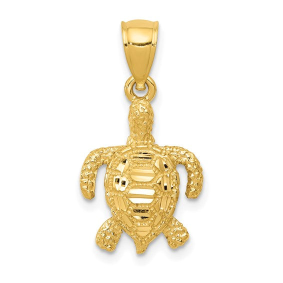 14K Polished and Textured Sea Turtle Pendant