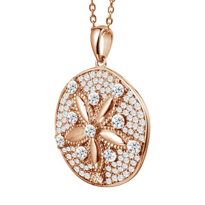 sterling silver pave cubic zirconia rose gold overlay sand dollar pendant