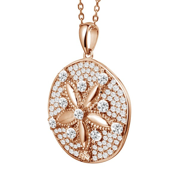 sterling silver pave cubic zirconia rose gold overlay sand dollar pendant