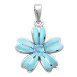 larimar and blue topaz flower sterling silver pendent