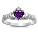 sterling silver claddagh amethyst cz  ring