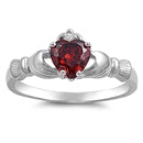 sterling silver claddagh garnet cz ring