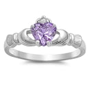 sterling silver claddagh lavender cz ring