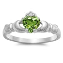 sterling silver claddagh peridot cz ring