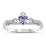 sterling silver claddagh ring amethyst cz