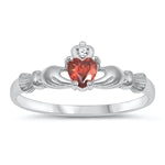 sterling silver claddagh ring garnet cz