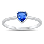 sterling silver heart ring blue sapphire cz