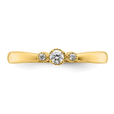 14K Beaded Edge Petite 3-Stone Round Diamond - Engagement Ring