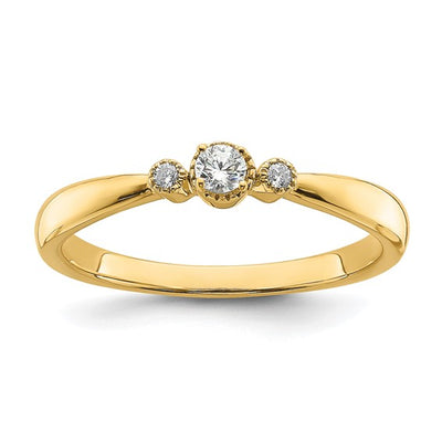 14K Beaded Edge Petite 3-Stone Round Diamond - Engagement Ring