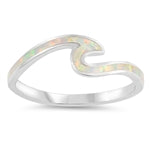 sterling silver wave ring white lab opal