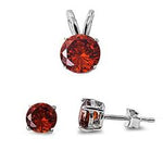 sterling silver garnet cz earring and pendant set
