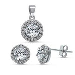 sterling silver clear cz earring and pendant set