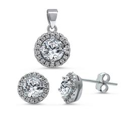 sterling silver clear cz earring and pendant set