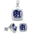 sterling silver blue sapphire cz earring and pendant set