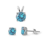 sterling silver blue topaz cz earring and pendant set