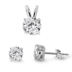 sterling silver clear cz earring and pendant set
