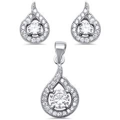 sterling silver clear cz earring and pendant set