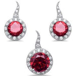 sterling silver garnet cz earring and pendant set