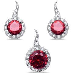 sterling silver garnet cz earring and pendant set