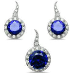 sterling silver blue sapphire cz earring and pendant set