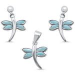 larimar sterling silver dragonfly earring and pendent set