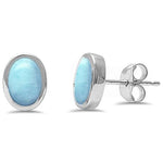 oval shape larimar stud sterling silver earrings