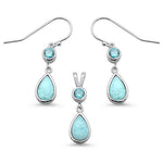 larimar pear shape and aquamarine dangle earring and pendent sterling silver set