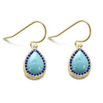 larimar and blue sapphire cz pear drop dangle gold plated sterling silver earrings