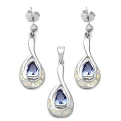 white opal and tanzanite cz earring and pendent sterling silver set