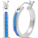 large blue opal round hoop sterling silver earrings